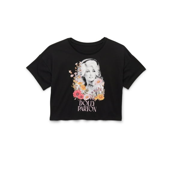 Wonder Nation Dolly Parton Floral Girls Graphic Crewneck Short Sleeve T-Shirt, Sizes 4-18