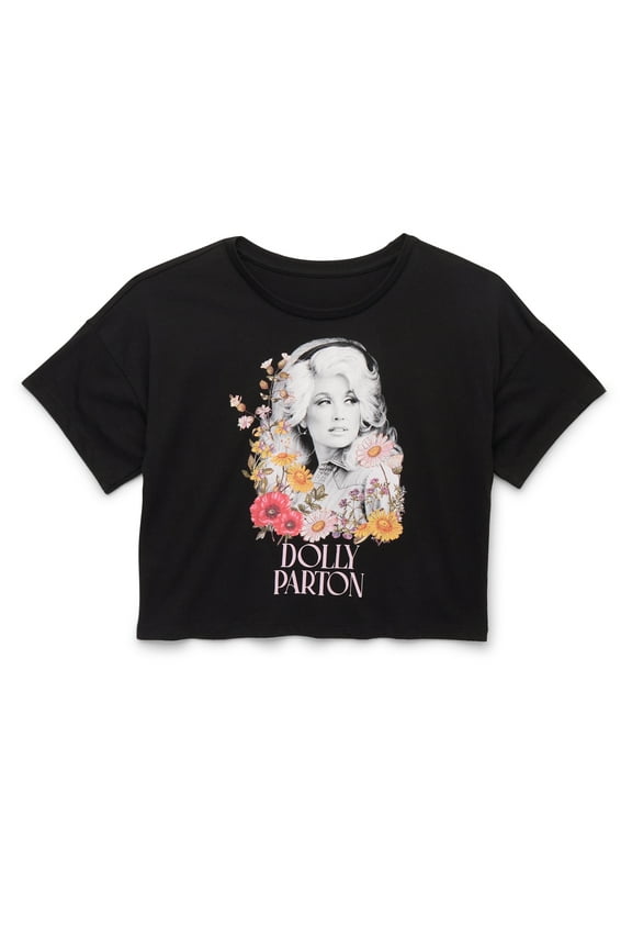 Dolly Parton Floral Girls Graphic Crewneck Short Sleeve T-Shirt, Sizes 4-18