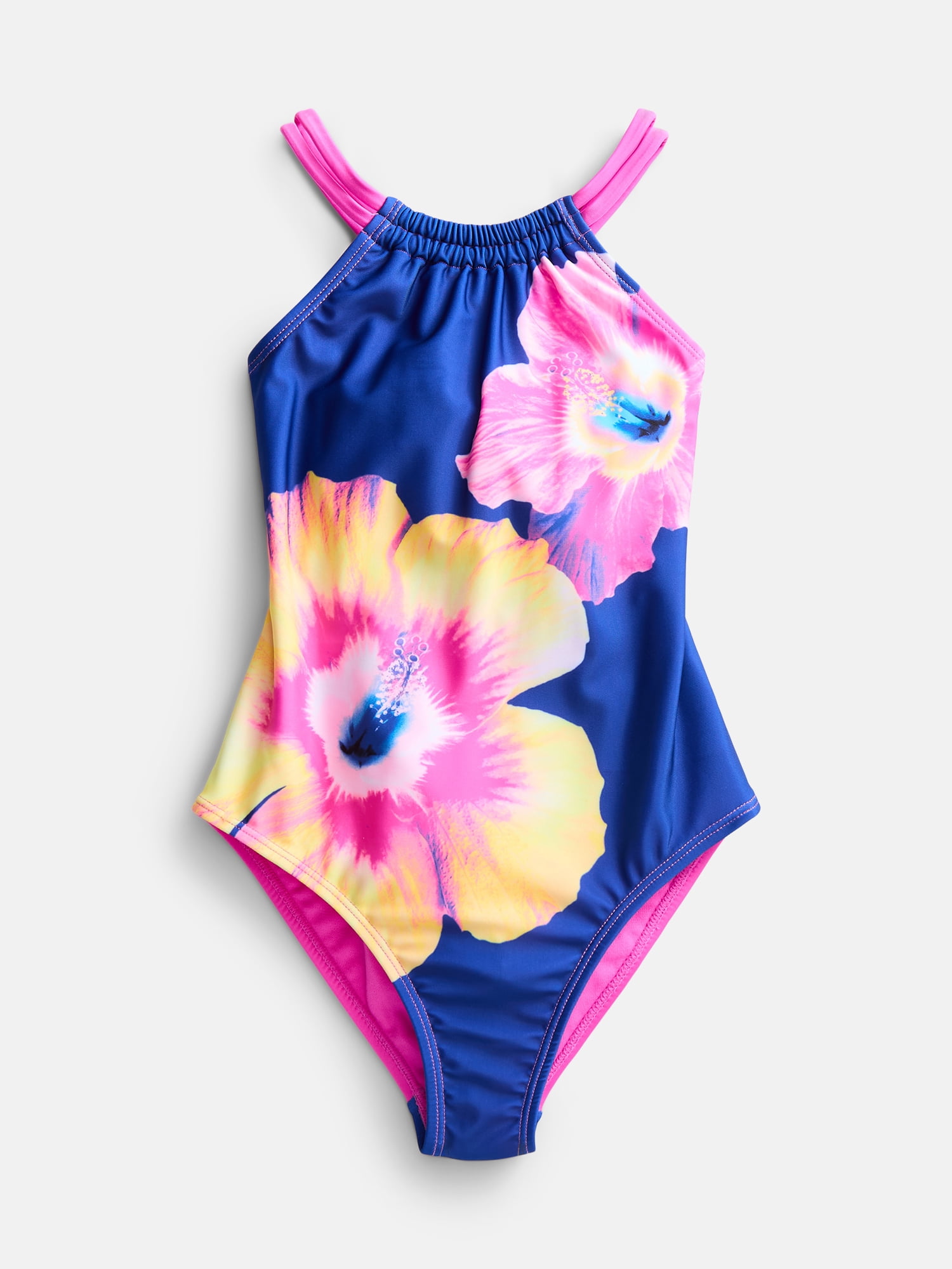 Wonder Nation Girls Double Cross Back Strap One Piece Swimsuit, Sizes 4-16