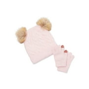 Wonder Nation Girls Double Pom Beanie Hat and Touchscreen Gloves Set, 2-Piece