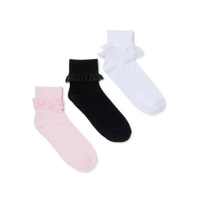 Wonder Nation Girls Dress Socks, 3 Pack, Sizes S-L - Walmart.com