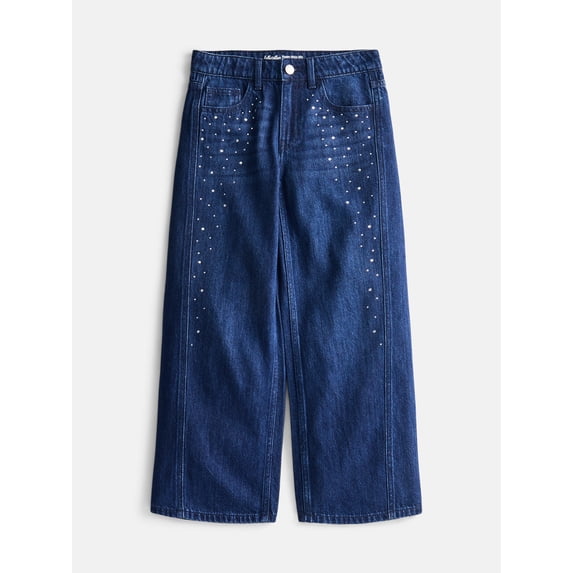 Wonder Nation Girls Embellished Baggy Wide Leg Jeans, Sizes 5-18