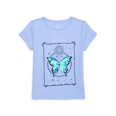 Wonder Nation Girls’ Embellished Graphic Tee with Short Sleeves, Sizes 4-18 & Plus