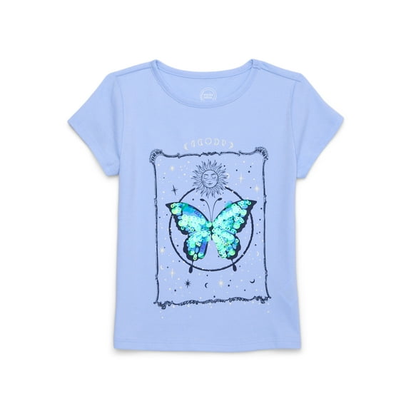 Wonder Nation Girls Embellished Graphic Tee with Short Sleeves, Sizes 4-18 & Plus