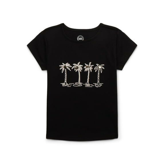 Wonder Nation Girls Embellished Graphic Tee with Short Sleeves, Sizes 4-18 & Plus