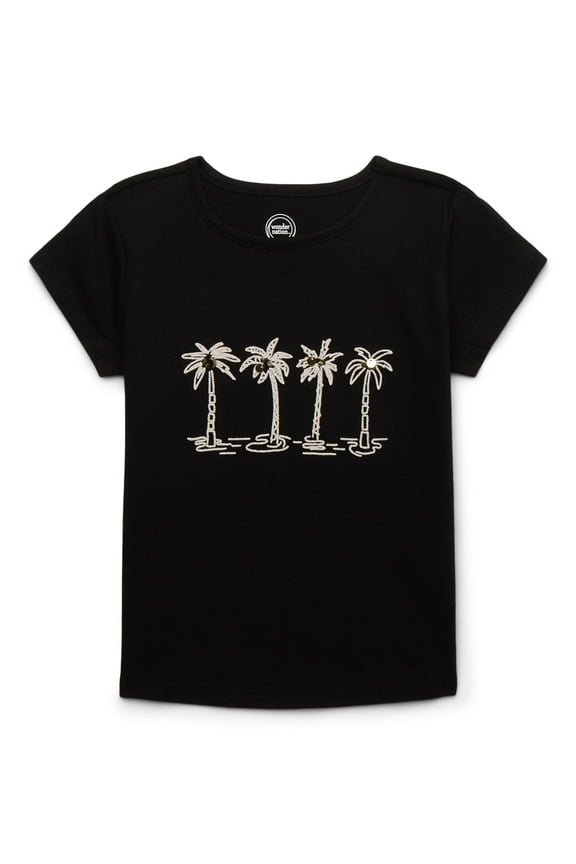 Girls Embellished Graphic Tee with Short Sleeves, Sizes 4-18 & Plus
