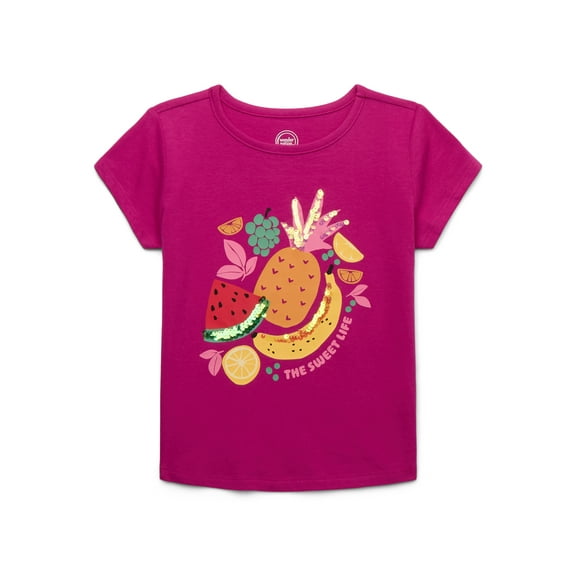 Wonder Nation Girls Embellished Graphic Tee with Short Sleeves, Sizes 4-18 & Plus