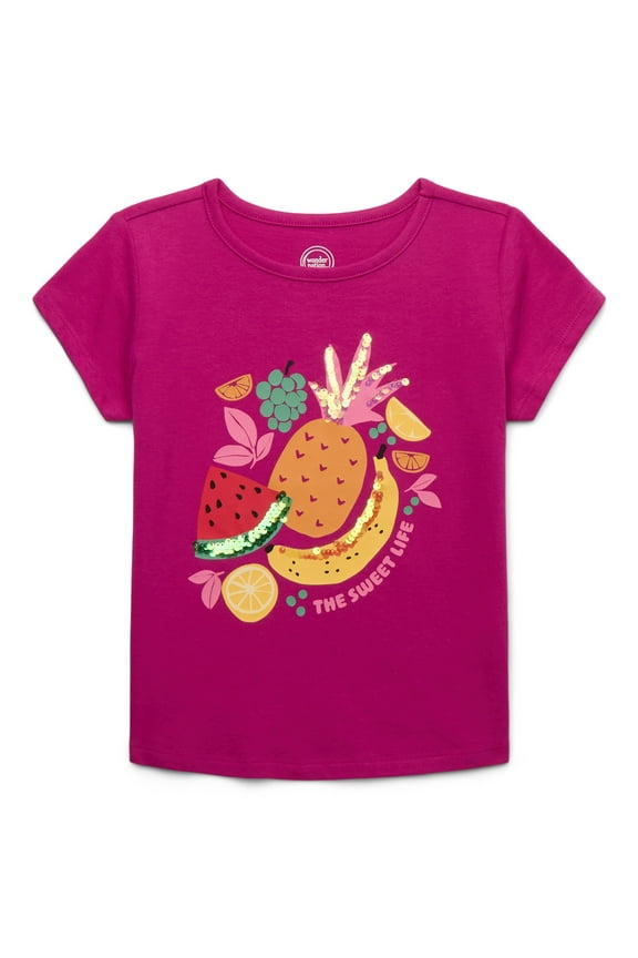 Girls Embellished Graphic Tee with Short Sleeves, Sizes 4-18 & Plus