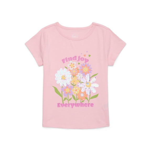 Wonder Nation Girls Embellished Graphic Tee with Short Sleeves, Sizes 4-18 & Plus