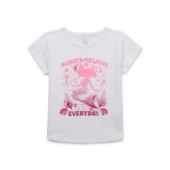 Wonder Nation Girls Embellished Graphic Tee with Short Sleeves, Sizes 4-18 & Plus