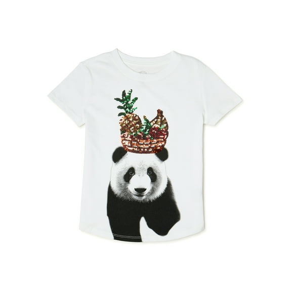 Wonder Nation Girls Embellished Short Sleeve T-Shirt, Sizes 4-18 & Plus