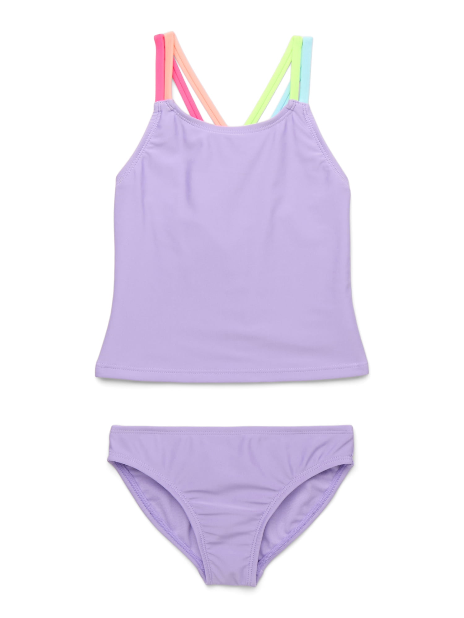 Wonder Nation Girls Everyday Double Strap Tankini Swimsuit Set with UPF 50+, 2-Piece, Size 4-18 & Plus