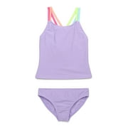 Wonder Nation Girls Everyday Double Strap Tankini Swimsuit Set with UPF 50+, 2-Piece, Size 4-18 & Plus