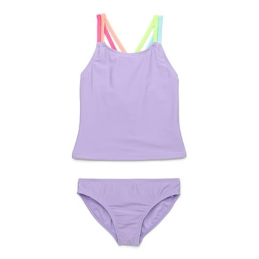 Wonder Nation Girls Everyday Double Strap Tankini Swimsuit Set with UPF 50+, 2-Piece, Size 4-18 & Plus