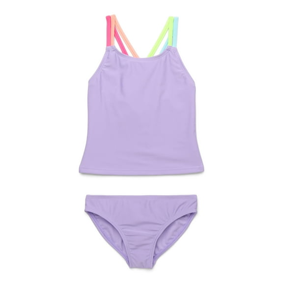 Wonder Nation Girls Everyday Double Strap Tankini Swimsuit Set with UPF 50+, 2-Piece, Size 4-18 & Plus