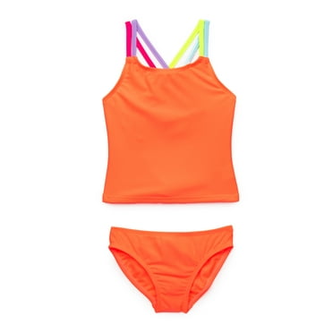 Wonder Nation Girls Everyday Double Strap Tankini Swimsuit Set with UPF 50 , 2-Piece, Size 4-18 & Plus