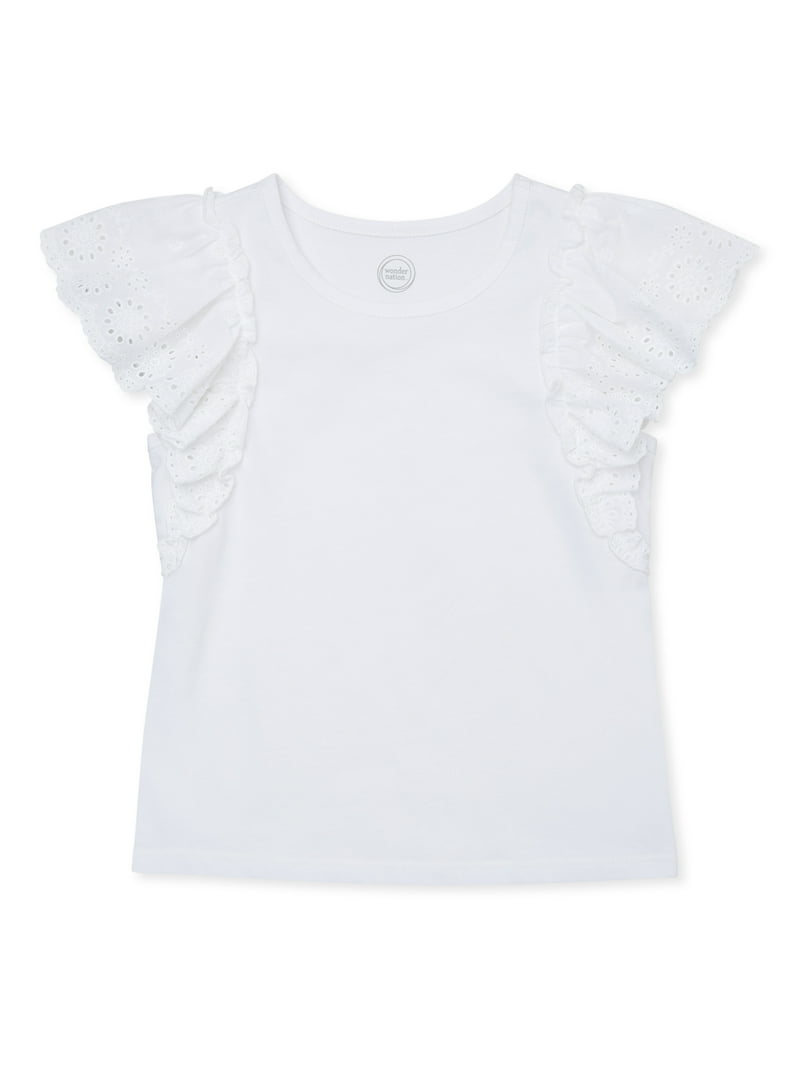 ★DNSR★ Carousel Half Sleeve White Wonder Nation Girls' Eyelet Flutter Sleeve Top, Sizes 4-18