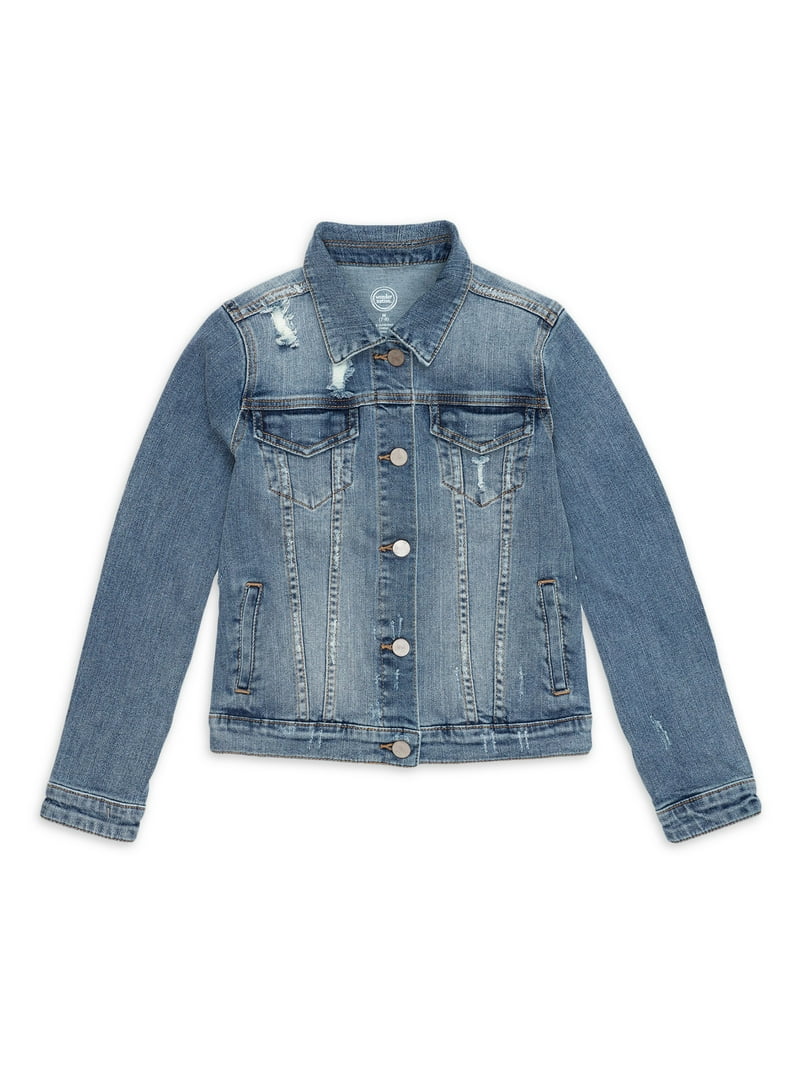 希少色｜Tiffany Blue Black Denim Jacket Wonder Nation Girls Fashion Cropped Denim Jacket, Sizes 4-18