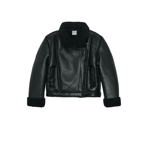 Wonder Nation Girls Faux Leather Moto Jacket with Fleece Trim, Sizes 4-18 & Plus
