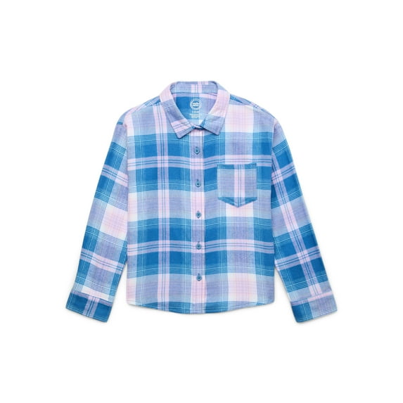 Wonder Nation Girls Long Sleeve Flannel Top, Sizes 4-18 & Plus