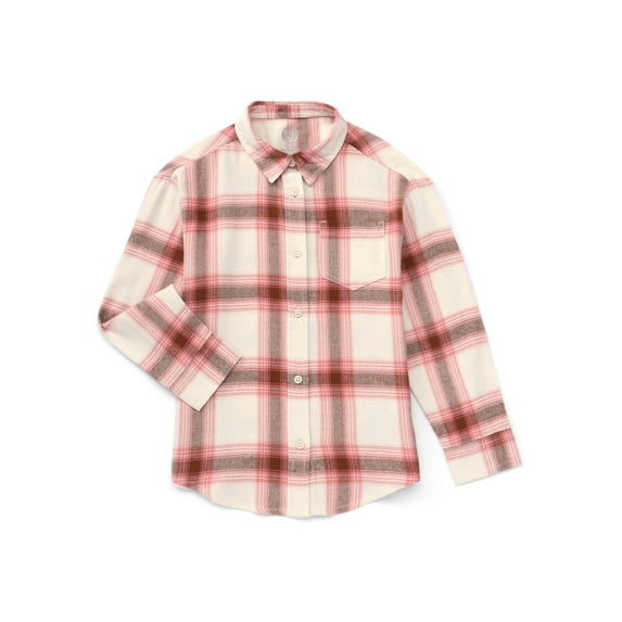 Wonder Nation Girls Flannel Shirt with Long Sleeves, Sizes 4-18 & Plus