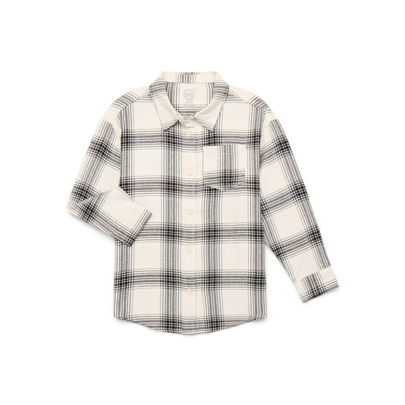 Wonder Nation Girls Flannel Shirt with Long Sleeves, Sizes 4/5-18 & Plus
