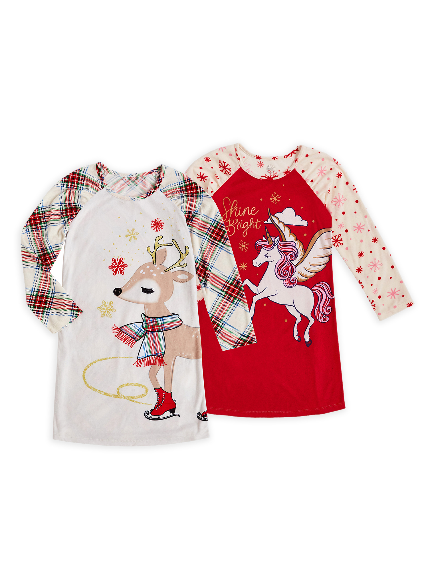 Wonder Nation Girls Fleece Christmas Long Sleeve Nightgown Pajamas, 2-Pack, Sizes 4-18 & Plus - image 1 of 1