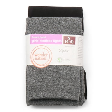 Wonder Nation Girls Fleece Footless Tights, 2-Pack, Sizes S-XL