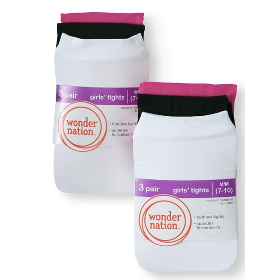 Wonder Nation Girls Fleece Footless Tights 6-pack, Sizes S-L
