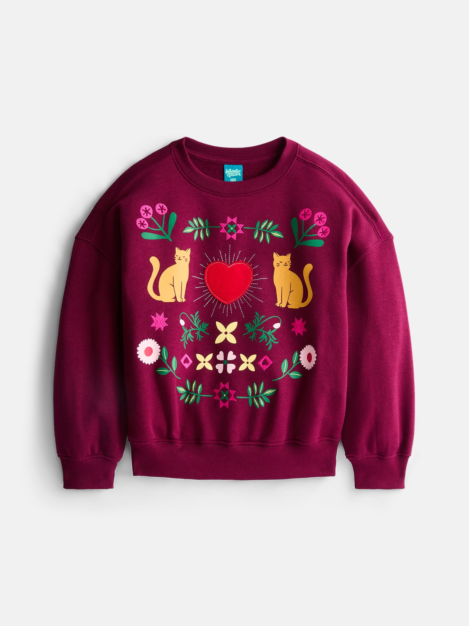 Wonder Nation Girls Fleece Icon Crewneck Sweatshirt, Red, L - Walmart.com