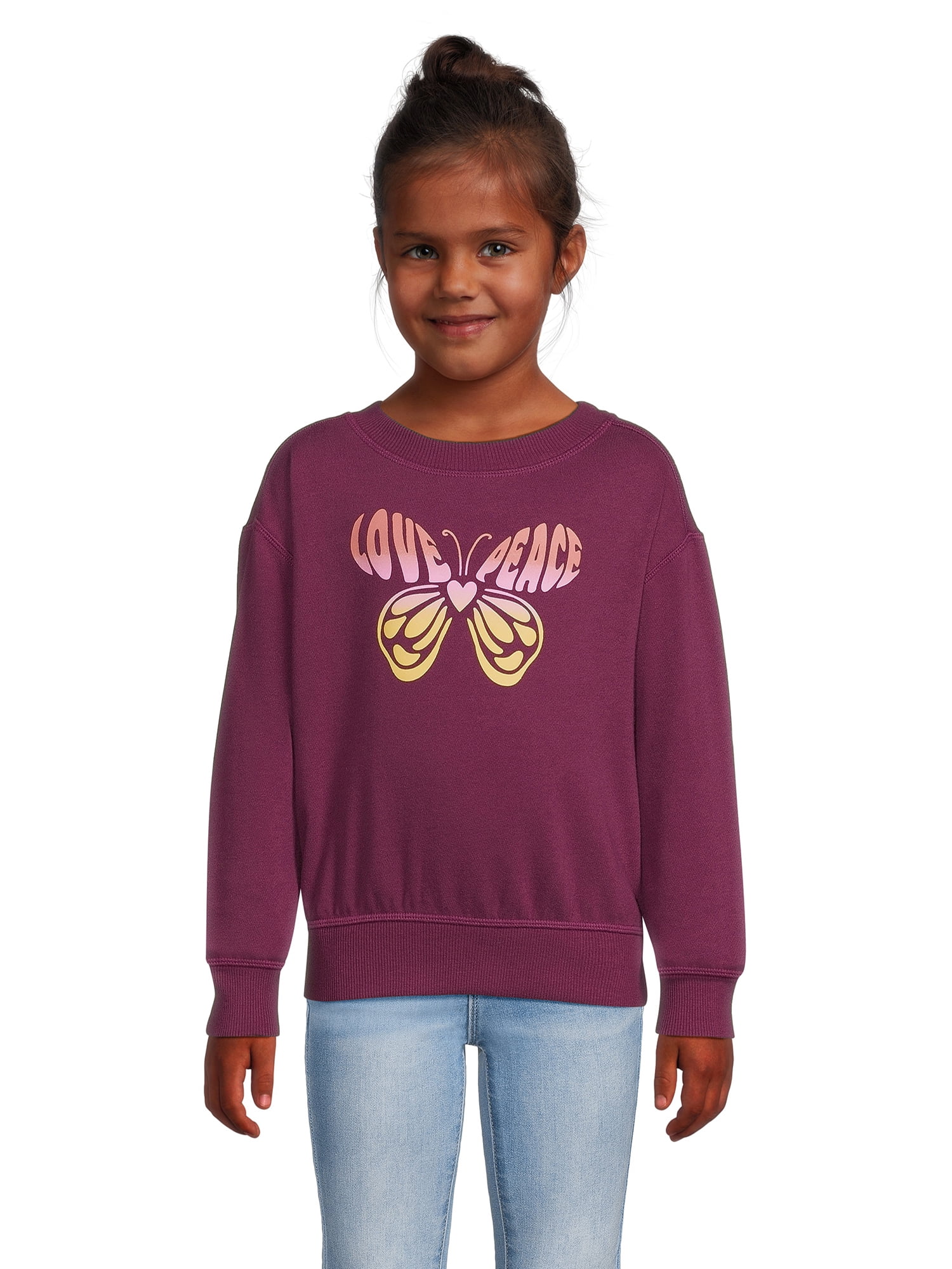 Wonder Nation Girls Fleece Pullover Sweatshirt, Sizes 4-18 & Plus ...