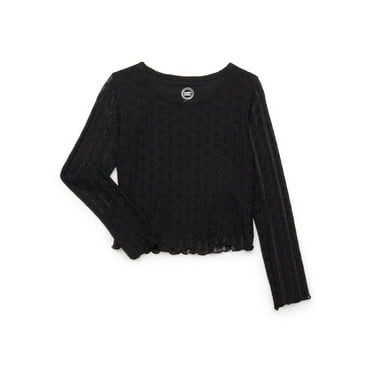 Wonder Nation Girls' Floral Mesh Lace Top with Long Sleeves, Sizes 4-18