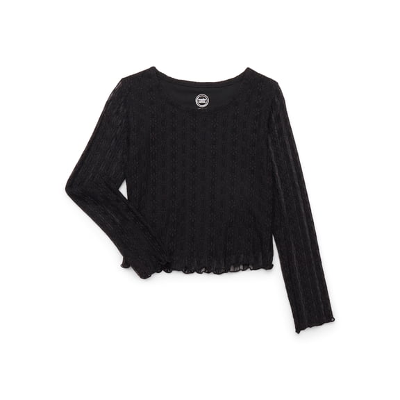 Wonder Nation Girls' Floral Mesh Lace Top with Long Sleeves, Sizes 4-18