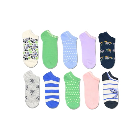 Wonder Nation Girls Floral No-Show Socks, 10-Pack, Sizes S-L