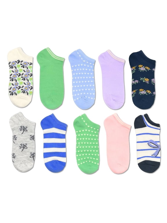 Girls Floral No-Show Socks, 10-Pack, Sizes S-L