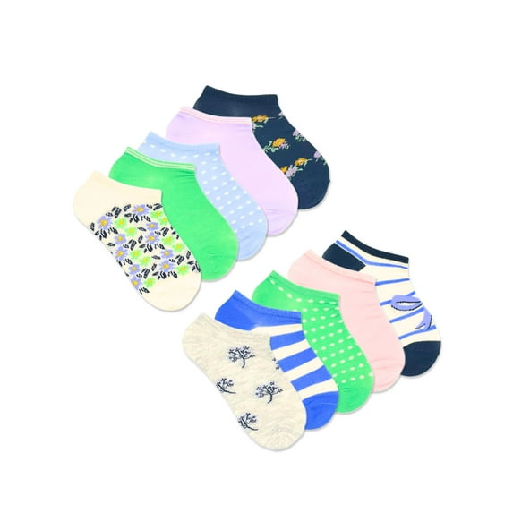 Wonder Nation Girls Floral No-Show Socks, 10-Pack, Sizes S-L
