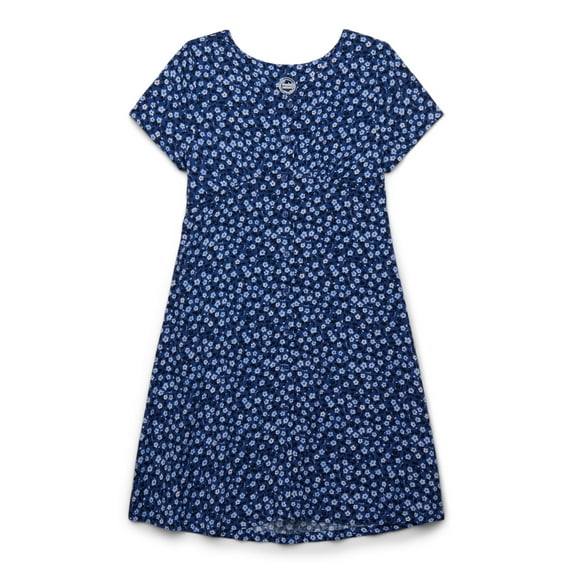 Wonder Nation Girls Floral Print Short Sleeve Button Front Dress, Sizes 4-18