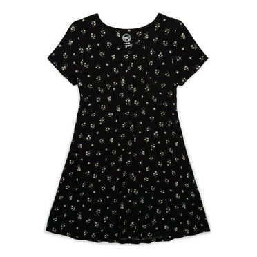 Wonder Nation Girls Floral Print Short Sleeve Button Front Dress, Sizes 4-18