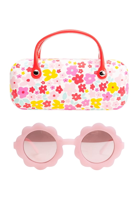 Girls Floral Sunglasses with Case, Pink Multi
