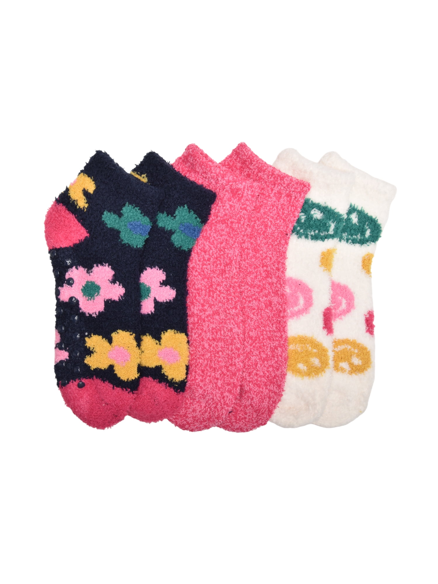 Wonder Nation Girls Flower Icon Cozy Ankle Socks, 3-pack, Size Large (Shoe Size 3-9)