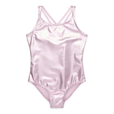 Wonder Nation Girls Metallic One Piece Swimsuit with UPF50, Sizes 4-16