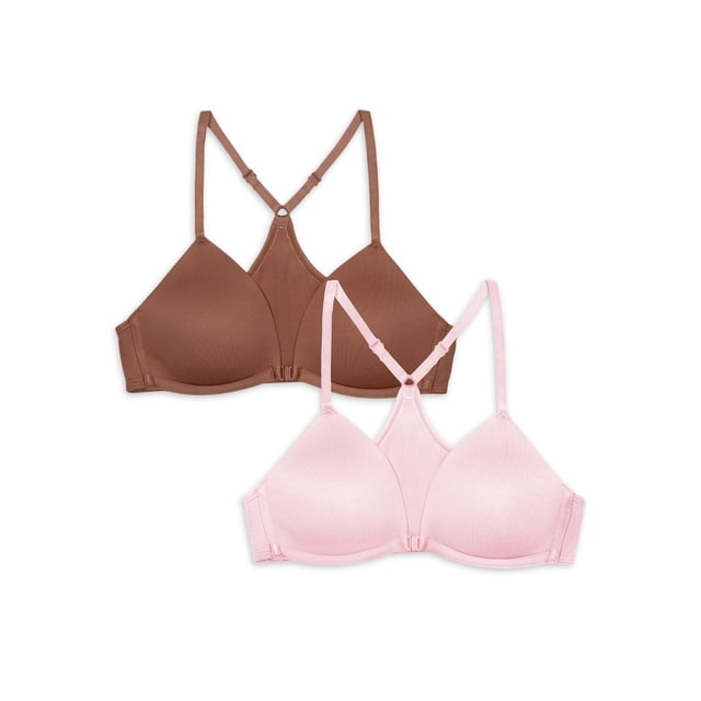 Wonder Nation Girls Front Close Wirefree T-Shirt Bra 2-Pack, Microfiber ...