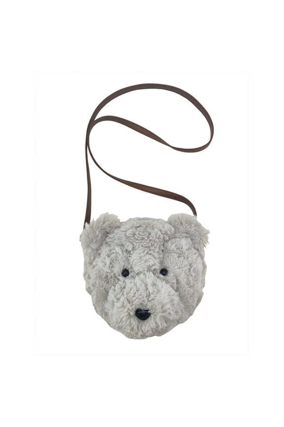 Girls Fuzzy Bear Crossbody Bag, Grey