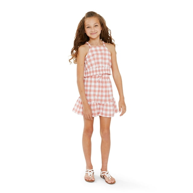 Wonder Nation Girls Gingham Tank Top and Shorts, 2-Piece Casual Outfit Set, Sizes 4-18 & Plus