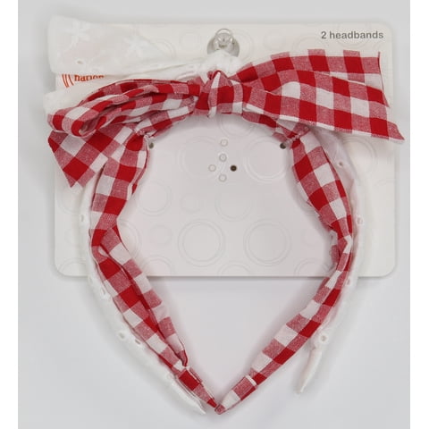 Wonder Nation Girls Gingham and Eyelet Bow Headbands, 2-Piece, Red/White