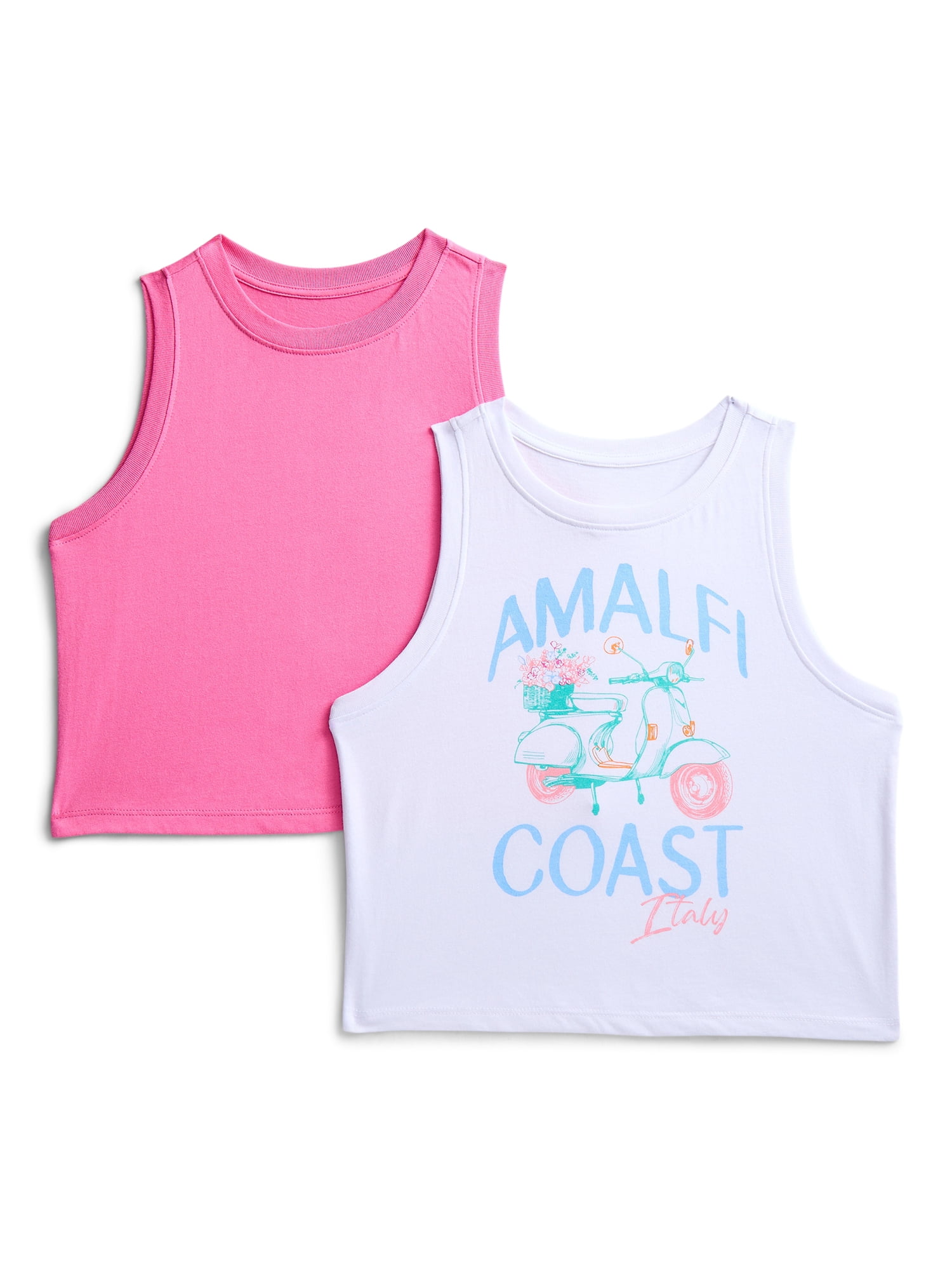 Wonder Nation Girls Amalfi Italy Graphic Tank Top, 2-Pack, Sizes 4-16 Plus