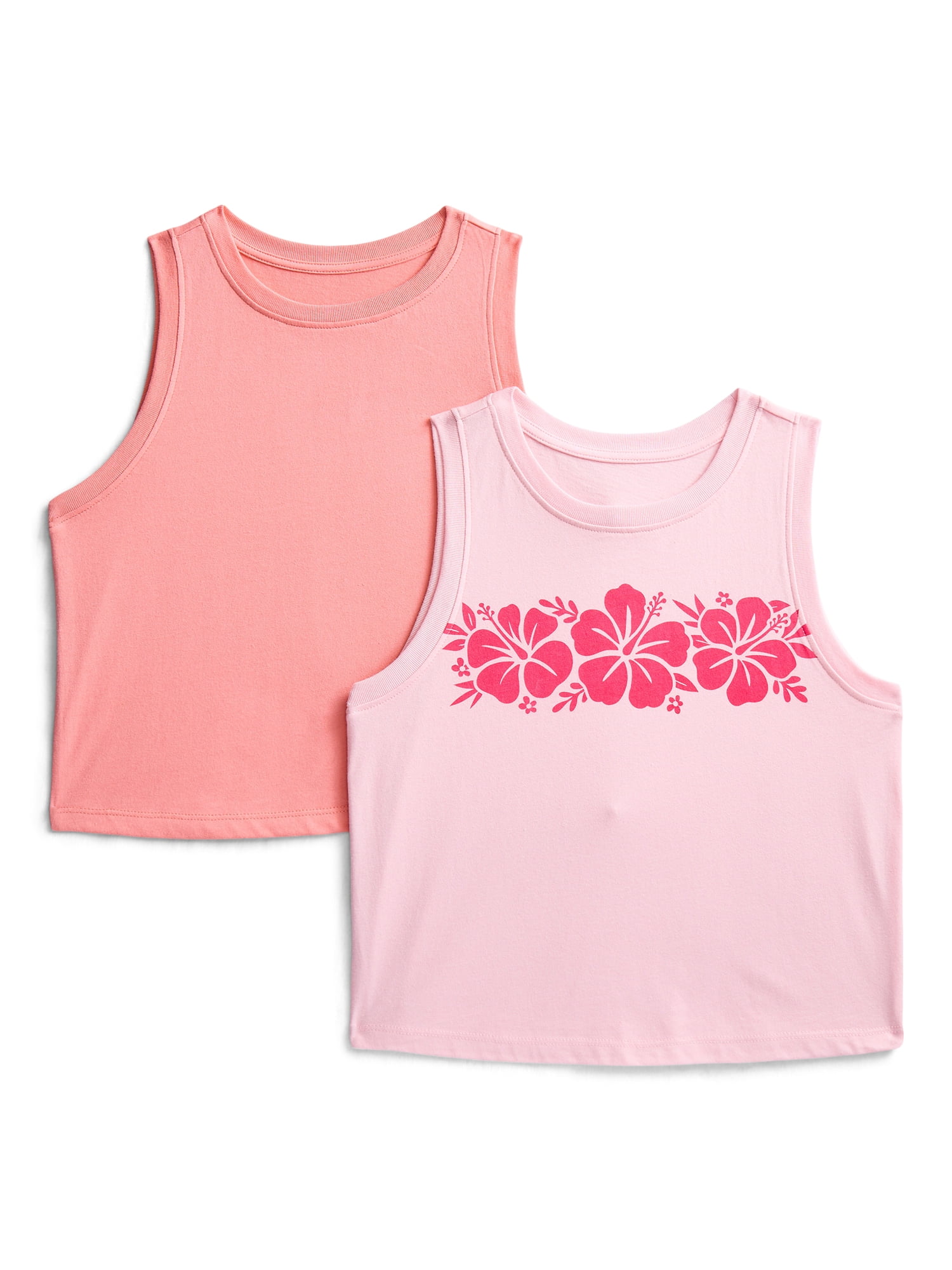 Wonder Nation Girls Hawaii Hibiscus Graphic Tank Top, 2-Pack, Sizes 4-16 Plus