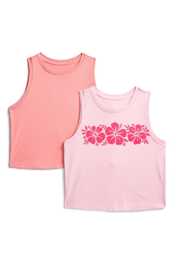 Girls Hawaii Hibiscus Graphic Tank Top, 2-Pack, Sizes 4-16 Plus