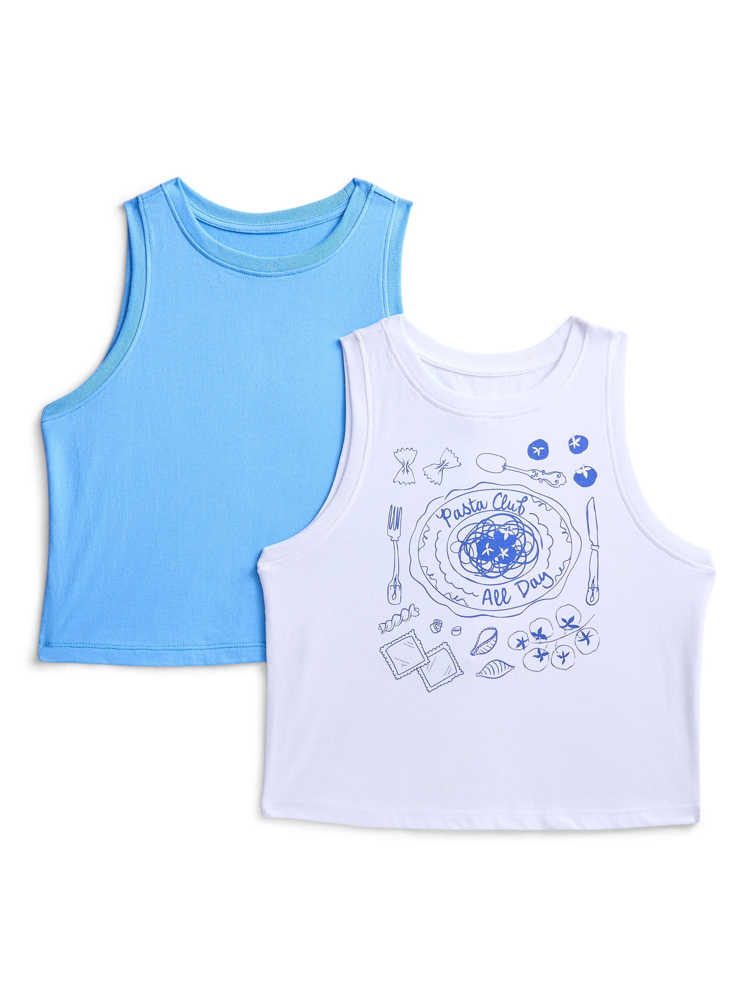 Wonder Nation Girls Pasta Club Graphic Tank Top, 2-Pack, Sizes 4-16 Plus