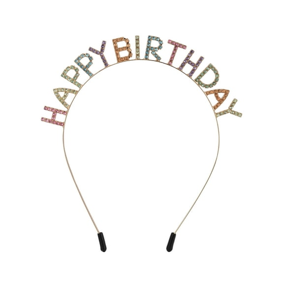 Wonder Nation Girls Gold-Tone Pastel Multicolored Stone Happy Birthday Metal Headband